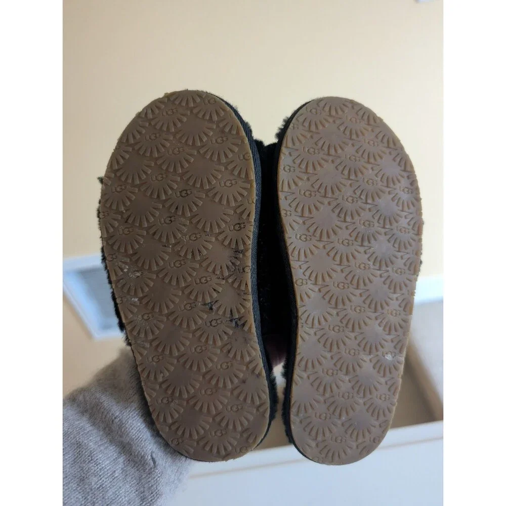 Ugg Toddler Girl's Fluff Yeah Sheepskin Slingbacks Clogs Slides Sandals Black 12